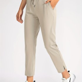 Resim Kadınlar için Rahat Lacivert Düz Paça Pantolon, Elastik İpli Bel, Polyester, Makinede Yıkanabilir, Günlük Kıyafet İçin Konforlu Kalıp 