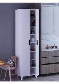 Resim 8 Raflı 2 Kapaklı 16r Çok Amaçlı Dolap Erzak Dolabı Banyo Dolabı Kiler Dolabı Beyaz Beyaz 
