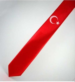 Resim Çocuk Boy Ay-Yıldız Baskılı Saten Kırmızı Kravat - Ck-27 