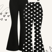 Resim Çoklu Paket, 2 Parça Genç Kızlar İçin Sonbahar ve İlkbahar için Kalp Desenli Bol Paçalı Pantolon Seti - Dış Mekan Kullanımına Uygun 