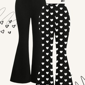 Resim Çoklu Paket, 2 Parça Genç Kızlar İçin Sonbahar ve İlkbahar için Kalp Desenli Bol Paçalı Pantolon Seti - Dış Mekan Kullanımına Uygun 