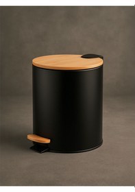 Resim Bambu Kapaklı Pedallı Metal Çöp Kovası - 5 Lt. - Siyah Siyah 