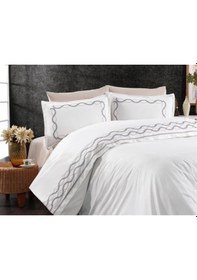 Resim Başak Nakışlı %100 Pamuk Çift Kişilik Nevresim Takımı Gri Gri 