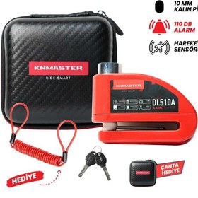 Resim KNMASTER DL510A 10 mm Alarmlı Disk Kilidi | Hatırlatma Kablosu ve Taşıma Çantası| Kırmızı 