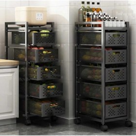 Resim Trendesk 5 Katlı Lux Metal Siyah Çekmeceli Patates Soğan Sebze Meyve Sepeti Sebzelik 1006-CN 