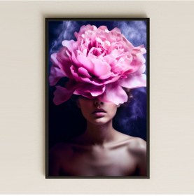 Resim Dev Pembe Çiçekli Kadın Portresi Temalı Güçlü Sanatsal Pleksi Tablo 