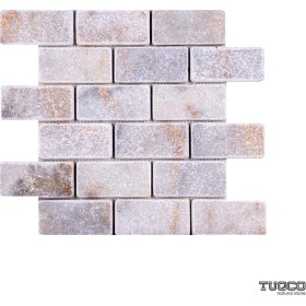 Resim Tuqco Doğaltaş Fileli 5 x 10 Golden Eskitme Mermer Mozaik 