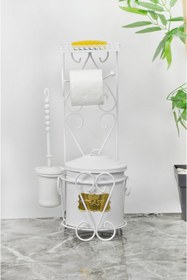 Resim Yıldıray Metal Üstü Raflı Ferforje Askılı Standlı Fırçalı Wc Çöp Kutulu Tuvalet Kağıtlığı 