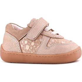 Resim Rakerplus Bob Hakiki Deri Pudra Simli Barefoot Cırtlı Lastikli Bebek Sneaker Ayakkabı Pudra 