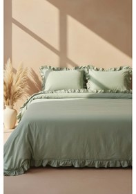 Resim Milagros Pampas Çift Kişilik %100 Pamuklu Nevresim Seti - 4 Parça Çeyiz Seti Yeşil 