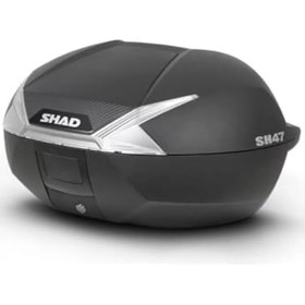 Resim SHAD SH47 Motosiklet Arka Çanta, 47 Litre, Karbon Görünümlü, Beyaz Reflektörlü, Siyah 