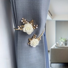 Resim 1 adet Şık Metal Sahte İnci Perde Tutacağı, Üç Boyutlu Çiçek Tasarımı ile - Yatak Odası, Ofis, Mutfak, Oturma Odası ve Çalışma Odası için Mükemmel - Ev Dekorunuza Lüks Bir Dokunuş Ekler 
