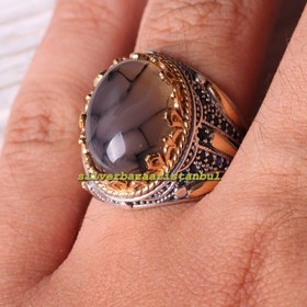 Resim Striped Yemen Agate Aqeeq Stone 925 Sterling Silver Mens Ring - US: 7.75 / 57 mm / Turk: 17 