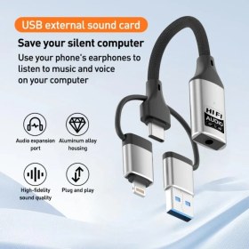 Resim CoverZone ZR1206 | Lightning Type-C USB Girişli 3.5mm Hi-Fi Ses Dönüştürücü Adaptör | Dac Çipli Harici Ses Kartı | Kulaklık Mikrofon Destekli | Canlı Yayın Vlog Pc Telefon 