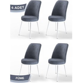 Resim Canisa Dexa Serisi, Üst Kalite Mutfak Sandalyesi,4 Adet Füme Sandalye, Metal Beyaz Iskeletli Füme Sandalye Beyaz Ayak 
