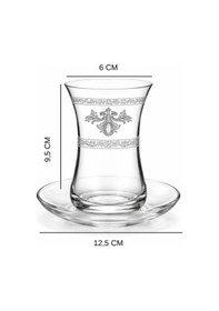 Resim İnsigne Model Desenli Şeffaf Cam Çay Seti 12 Parça Çay Takımı Şeffaf 