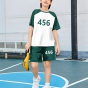 Resim Erkek Çocuklar için 456 Numaralı Spor Seti - Moda 3D Baskılı Rahat Kazak, Kısa Kollu Şort T-Shirt, Açık Hava T-Shirt ve Şort Seti, Açık Hava İçin 