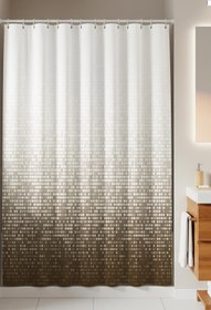 Resim Tropikhome Kare Desen Duş Perdesi-kahverengi Banyo Perdesi 180x200cm Halkalı Banyo Duş Perdesi Tek Kanat 