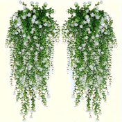 Resim 2 Adet UV Dayanıklı Beyaz Çiçekli Yapay Sarmaşık - Gerçekçi Herdem Yeşil Plastik Asılabilir Bitki | İç Mekan/Dış Mekan Düğün, Sevgililer Günü ve Bahçe Dekoru için Kolay Kesim Yapay Bitki 