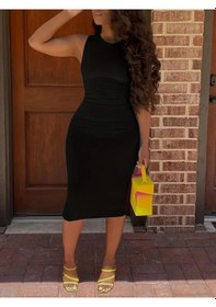 Resim Hazego Kadın Bodycon Midi Boy Dalgıç Elbise Siyah 