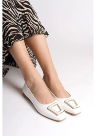 Resim Kaylee Bağcıksız Ortopedik Rahat Taban Toka Detaylı Kadın Babet Ayakkabı Kt - Beyaz Beyaz 