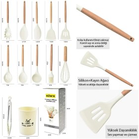 Resim Nuveden Ieg™ Ezere 11 Parça Silikon Uçlu Ahşap Saplı Mutfak Seti ve Saklama KUTUSU-(5775) 