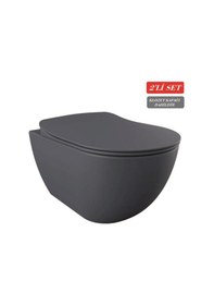 Resim Creavit Free Asma Klozet Fe320.bm + Duck Yavaş Kapanan Kapak Mat Basalt 2'li Set Gri 