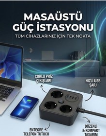 Resim sonx AKIM KORUMALI Avrupa Soket Kartı Tip-C Usb 2 m Uzatma Kablosu Emniyet Anahtarı ile 