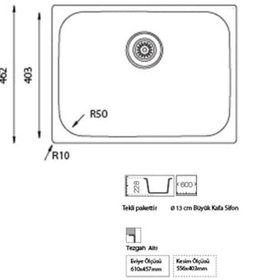 Resim Ukinox D 556 Polisajlı Tezgah Altı Mutfak Eviyesi 