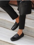 Resim Hakiki Deri Siyah Tokalı Erkek Loafer - Siyah 