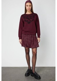 Resim On Fashion Kadın Yakası İşlemeli Bordo Sweatshirt 66357 Bordo 