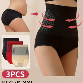 Resim 3 Adet Kadınlar İçin Yüksek Bel Karın Kontrolü Şekillendirici İç Çamaşırı, ile Teal Detaylı Siyah, Nylon/Spandex Karışımı, Elde Yıkanabilir - Plus Beden için Isıyla Sıcak Tutan Pedli, İnce Gösteren ve Rahat Kalpli Dikişsiz Tasarım İç Çamaşırı 