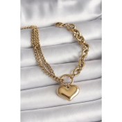 Resim 316L Çelik Gold Renk 2'li Zincir Model Kalp Figür Kadın Bileklik 