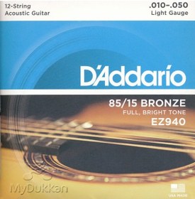 Resim D'addario Ez940 - Light Takım Tel 12 Telli Akustik Gitar Teli 010 