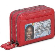 Resim Kadın Kredi Kartı Cüzdanı Kırmızı , Deri Kartvizitlik Rfıd Engellemeli Kadın Cüzdanı Fermuarlı Cüzdan 