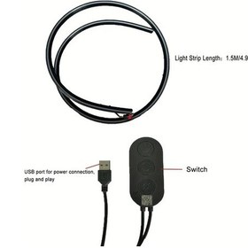 Resim Tongdashop Usb Anahtarlı 1.5 Metre Led Araç İç Aydınlatma Şeridi Çok Renkli Ortam Işığı Pil Gerekmez 