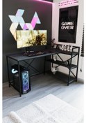 Resim Siyah Oyuncu Masası, Çift Yön Kullanıma Uygun, Bilgisayar Masası, Gamer Masası, Gaming Masa, L Masa - Ss-l Siyah 