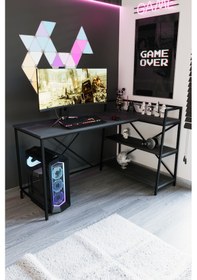 Resim Siyah Oyuncu Masası, Çift Yön Kullanıma Uygun, Bilgisayar Masası, Gamer Masası, Gaming Masa, L Masa - Ss-l Siyah 