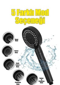 Resim 5 Fonksiyonlu Su Tasarruflu Duş Başlığı+ Siyah Mafsal+ 150 Cm Siy Siyah 