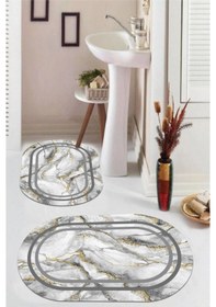Resim Gri Kaymaz Taban Oval Banyo Paspas Takım Bb-109 çok renkli 