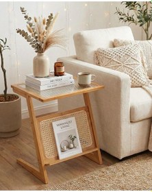 Resim Doğal Bambu Hazeranlı Rattan Yan Sehpa Gazetelik Kitaplık Dergilik Kahverengi 