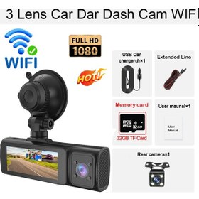 Resim App Wıfı 3 K Araç Kamerası Araba İçin 1080 P Video Kaydedici Dashcam Araba Dvr'ı X465-wıfı-3cam-32g 