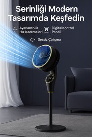 Resim Yellowtech Dijital Ekranlı Akıllı Ayaklı Vantilatör – Kumandalı, Sessiz, 3 Kademe, 90° Dönüş, Modern Tasarım 