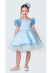 Resim Mnk Baby & Kids Fanari Krep Saten Gren Destekli Kız Abiye M00735 Mavi 