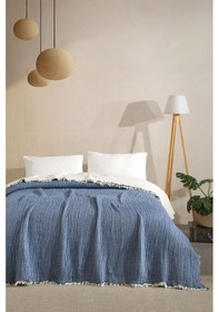 Resim Varol Tek Kişilik 5 Katlı %100 Pamuk Müslin Yatak Örtüsü - Lacivert Lacıvert/160x230cm Lacivert 