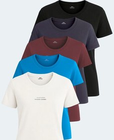 Resim Slazenger PAYTONS 5 li Set Kadın Ekru - Siyah - Koyu Gri - Bordo - Mavi Tişört 