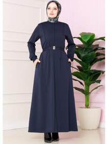 Resim Sevitli Pile Detaylı Elbise -lacivert-4628 Lacivert 