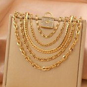 Resim 6 adet Retro Tarzı 18K Altın Kaplama Paslanmaz Çelik Bilezik Seti, Taşlı Kolye ile, Moda Geometrik Tasarım, Kadınlar için Özel DIY Takılar, Günlük ve Parti Durumları için, Sevgililer Günü Hediyesi, Tüm Mevsimler için Takılabilir 