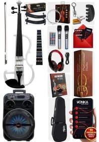 Resim Midex RCZ-606W PAK Elektro Keman + Şarjlı Mikrofonlu Taşınabilir Amfi Full Set Beyaz 