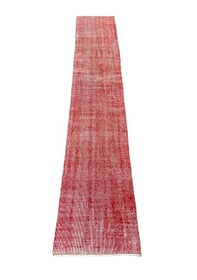 Resim El Dokuma Vintage Yolluk 55x300 Düz Kırmızı Renk Eskitme Halı Kırmızı 